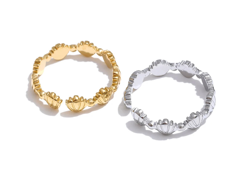 Shell Geometric Ring — 18K Gold-Plated Stainless Steel with Shell · PS2303