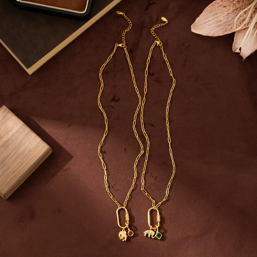 Stainless steel zircon constellation elephant necklace DIY pendant vacuum plated 18K gold jewelry in the furnace