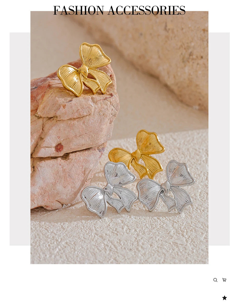 Bow earrings in gold-plated stainless steel.