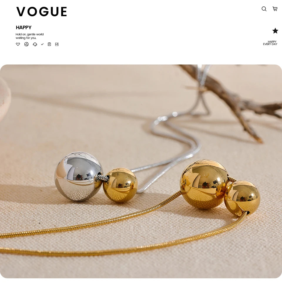 Beaded geometric necklace in gold-plated stainless steel.