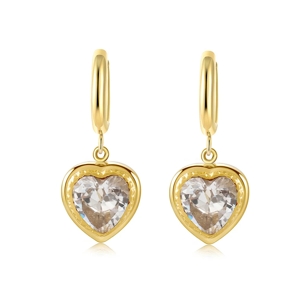 Dangle Earrings Zircon Crystal Heart Charm — 316L Stainless Steel · PS482