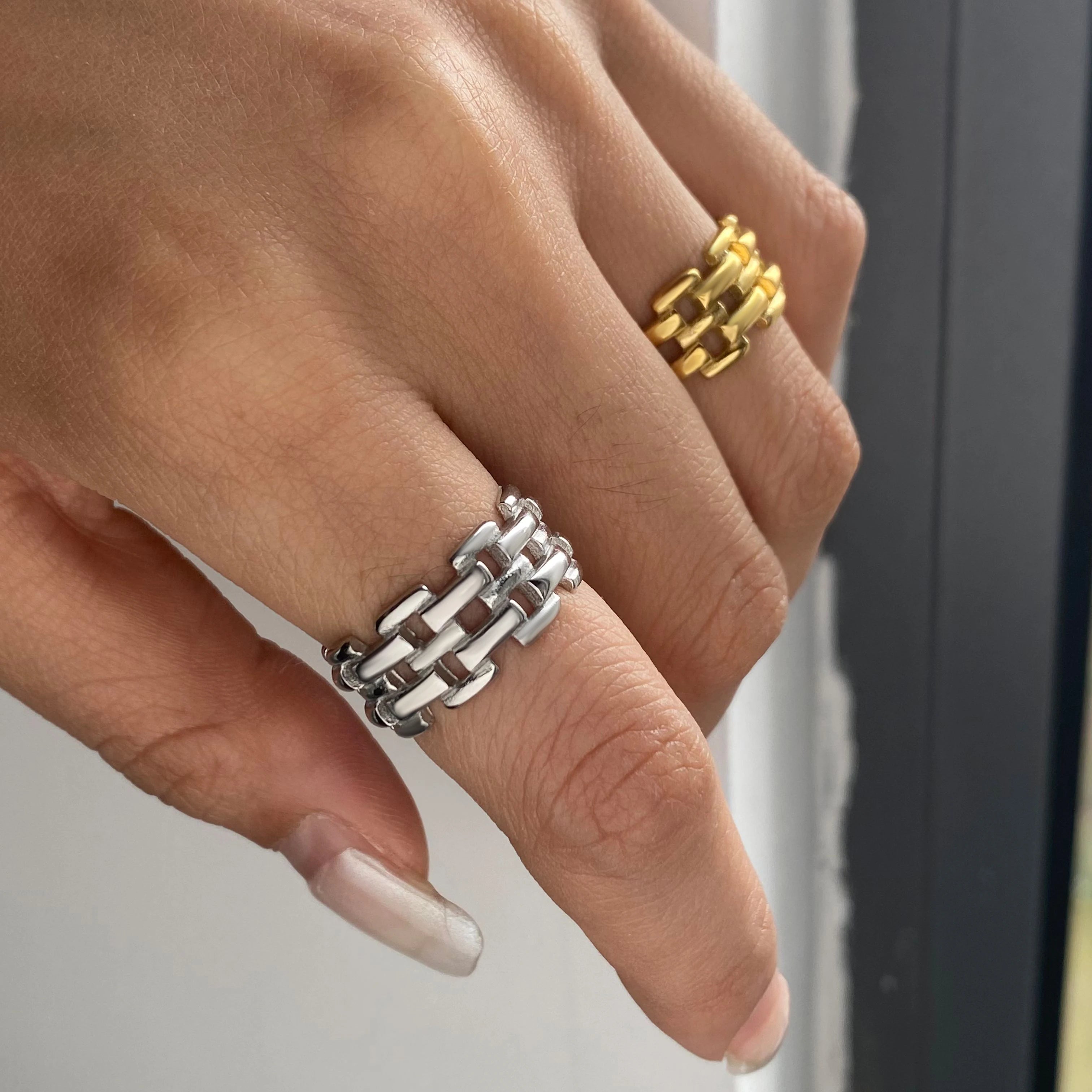 Oval Stone Ring Stack — Stainless Steel · PS267