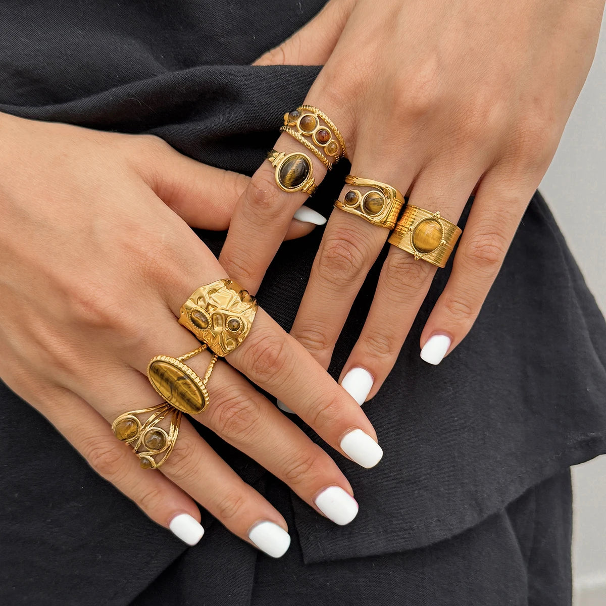 Vintage Stone Ring Stack — Stainless Steel · PS252