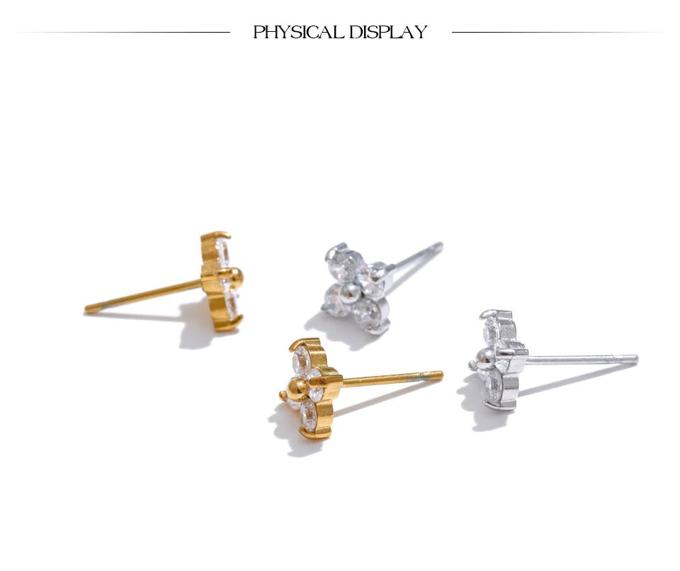 Cubic Zirconia Flower Earrings — Gold-Plated Stainless Steel with Cubic Zirconia · PS2236
