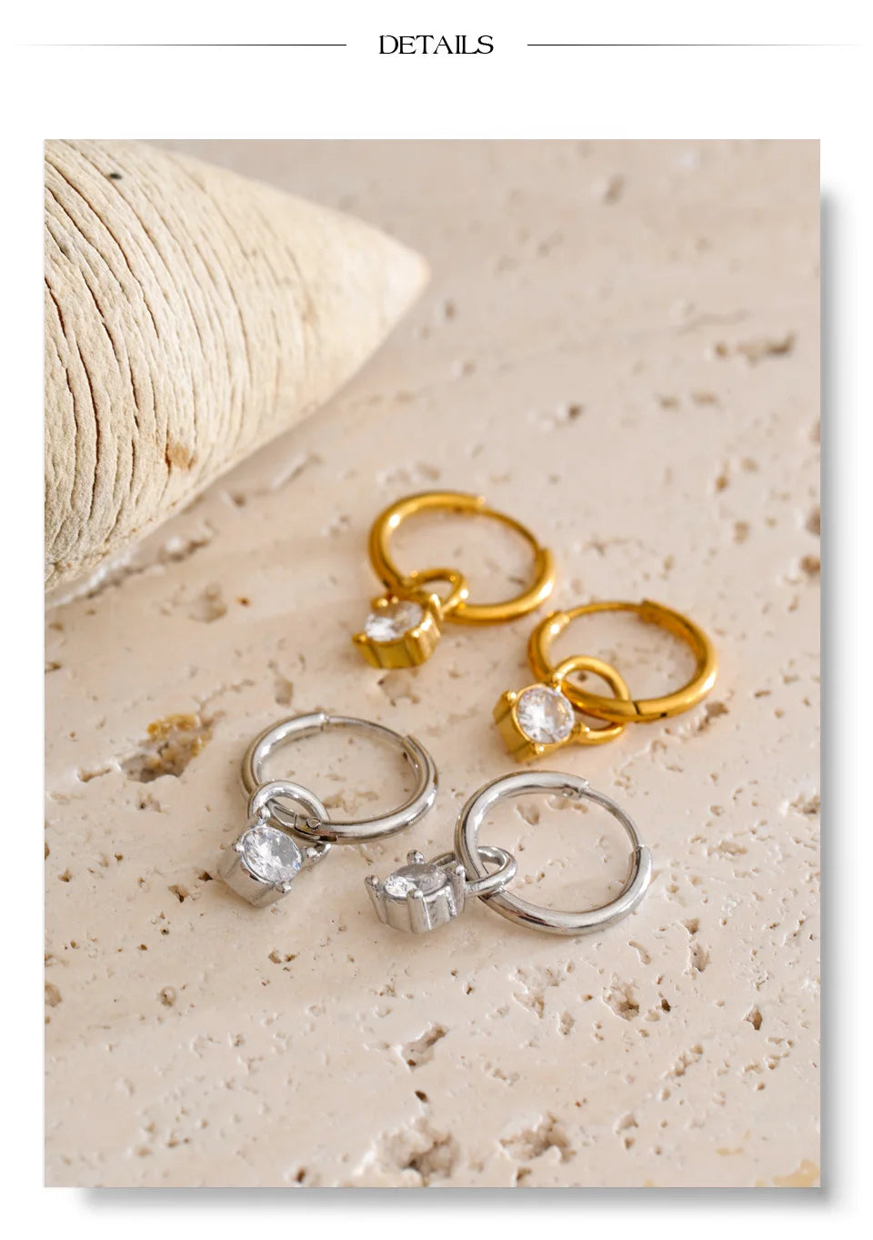 Cubic Zirconia Geometric Earrings — Gold-Plated Stainless Steel with Cubic Zirconia · PS1456