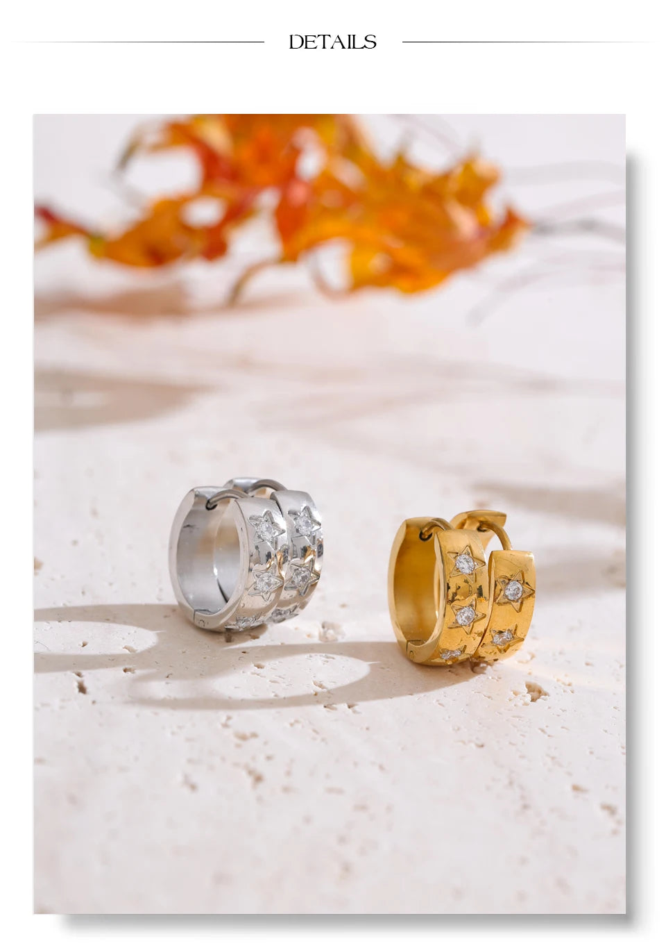 Cubic Zirconia Star Geometric Earrings — Gold-Plated Stainless Steel with Cubic Zirconia · PS1985