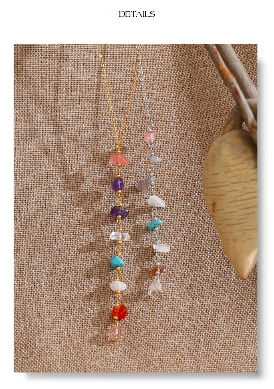 Resin natural stone multi-color necklace in gold-plated stainless steel with natural stone and resin.