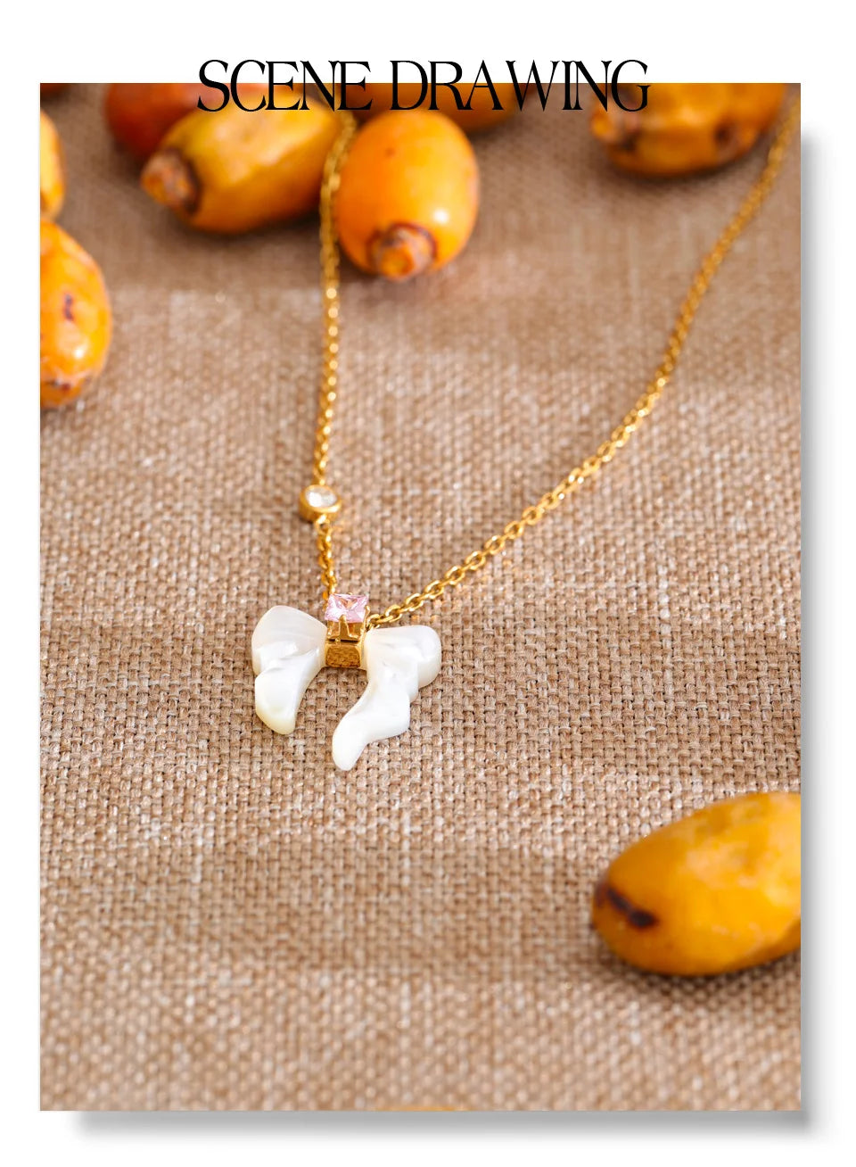 Shell butterfly necklace in gold-plated stainless steel with shell.