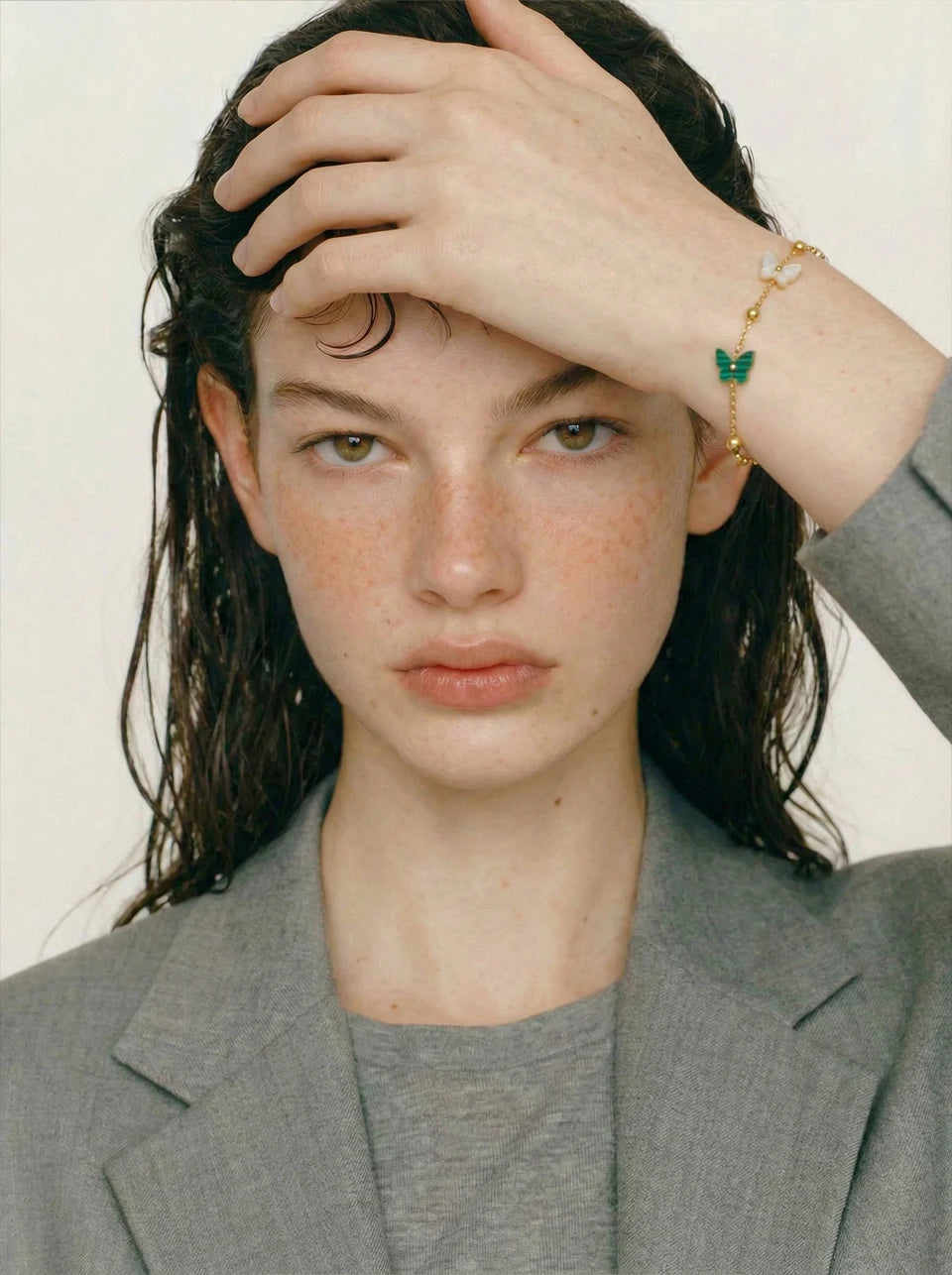 Shell Natural Stone Butterfly Bracelet — Gold-Plated Stainless Steel with Natural Stone and Shell · PS1015