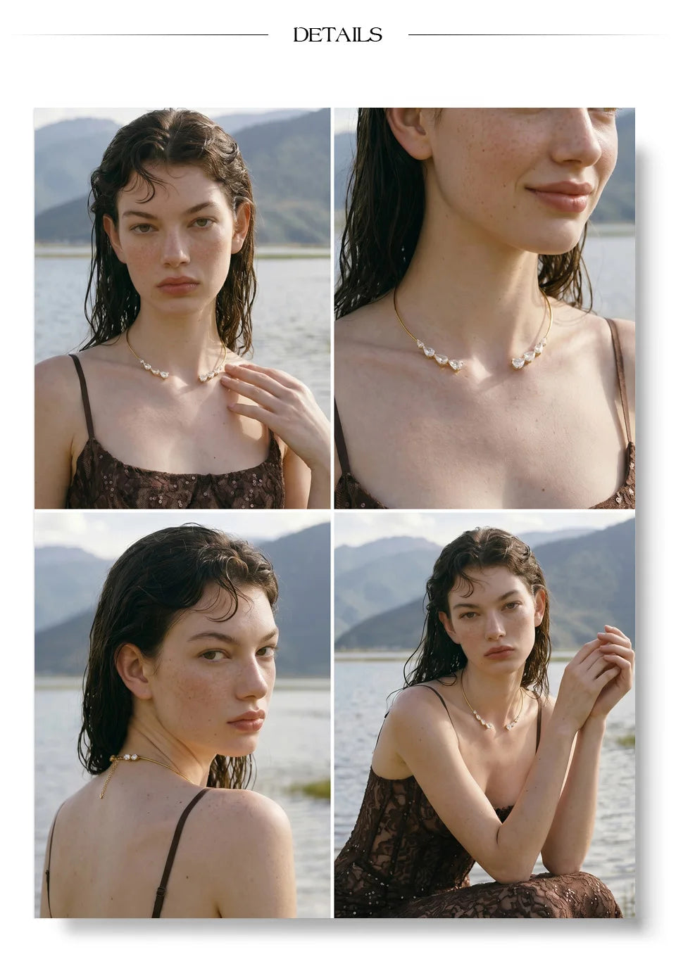 Cubic zirconia geometric necklace in gold-plated stainless steel with cubic zirconia.