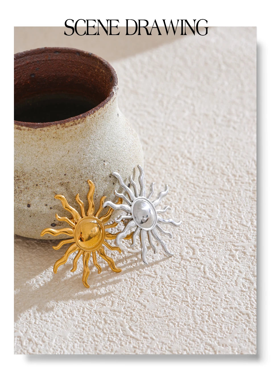 Sun Geometric Brooch — Gold-Plated Stainless Steel · PS1673