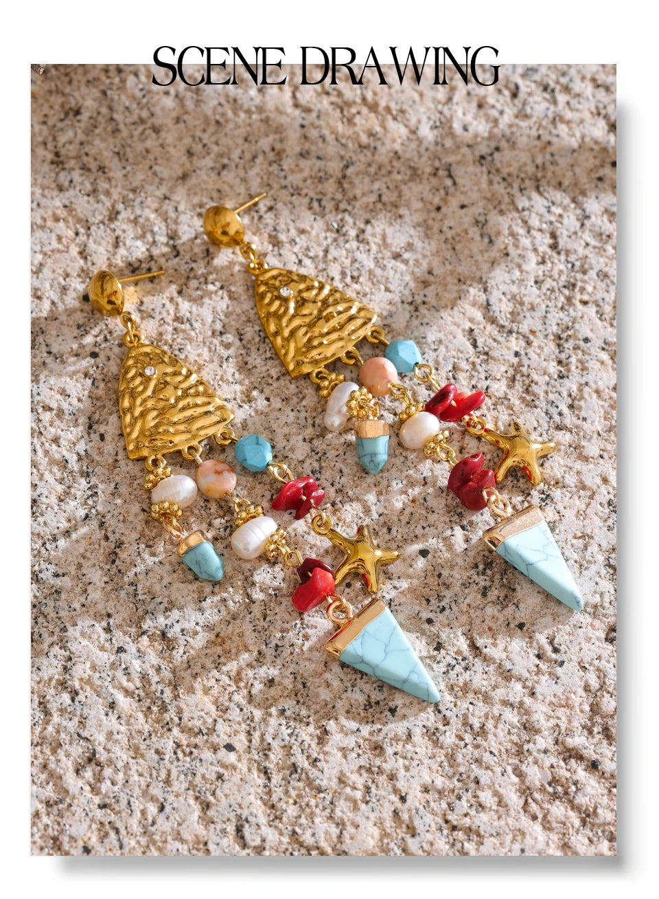 Freshwater pearl resin geometric earrings in gold-plated 316L stainless steel with freshwater pearl and resin.