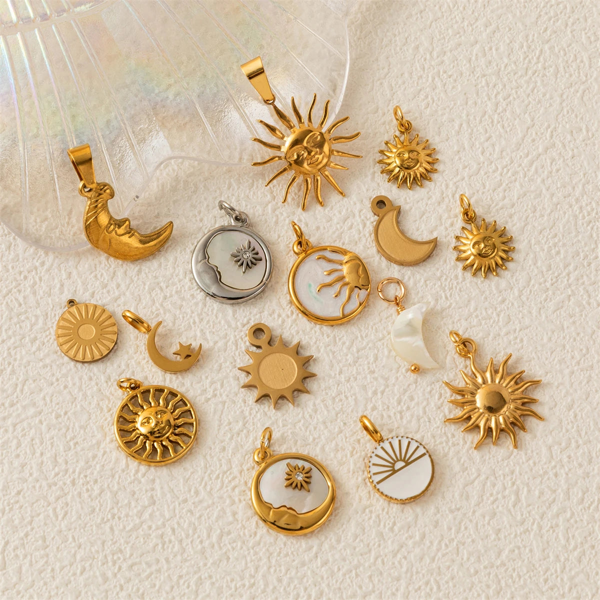 【DIY Pendant】Gold Plated Copper & Stainless Steel Celestial Charm Pendant - PC014