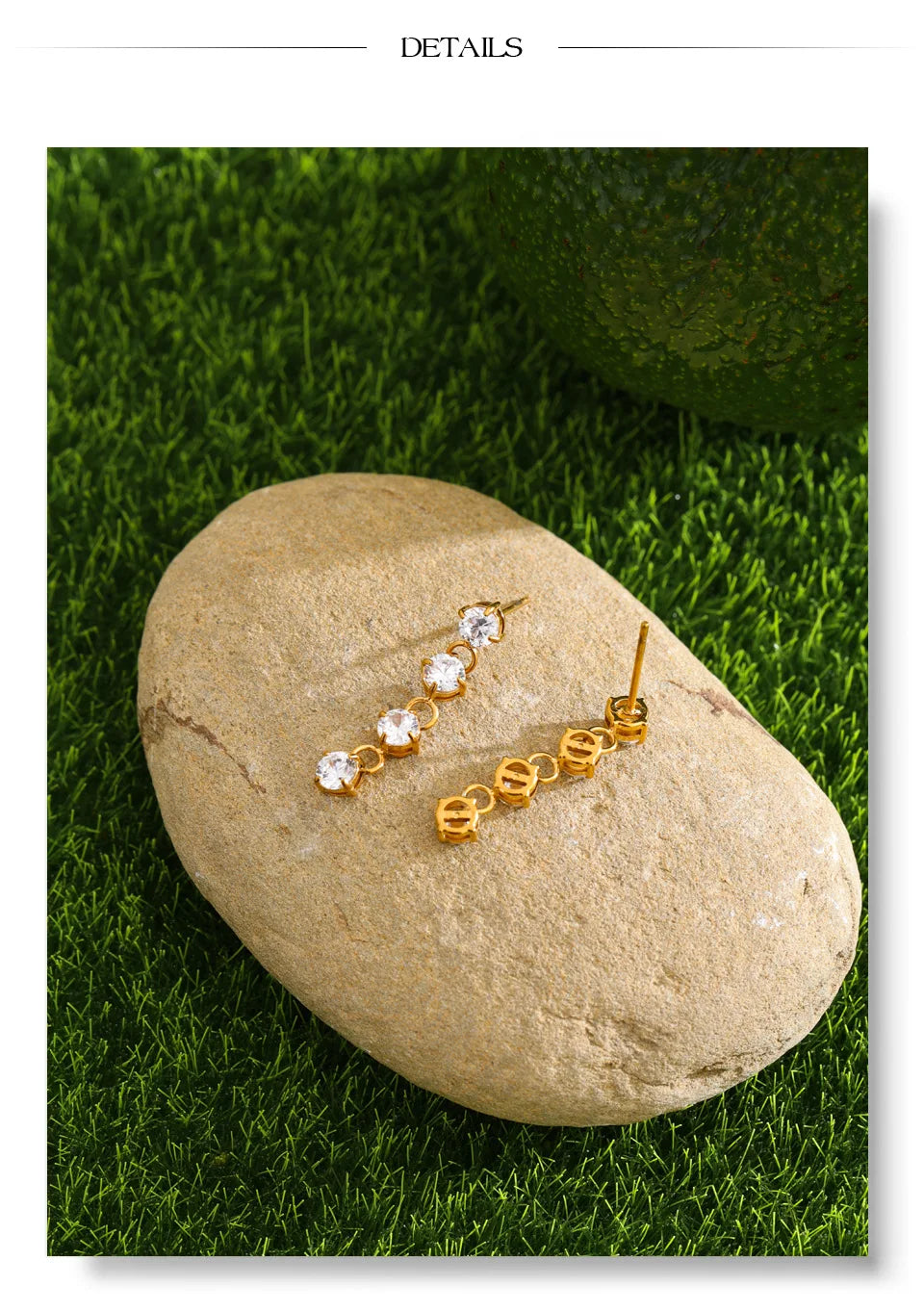 Cubic zirconia geometric chain earrings in gold-plated stainless steel with cubic zirconia.