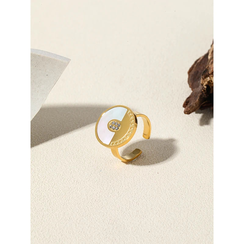 Geometric Ring Shell Malachite Zircon — 316L Stainless Steel · PS464