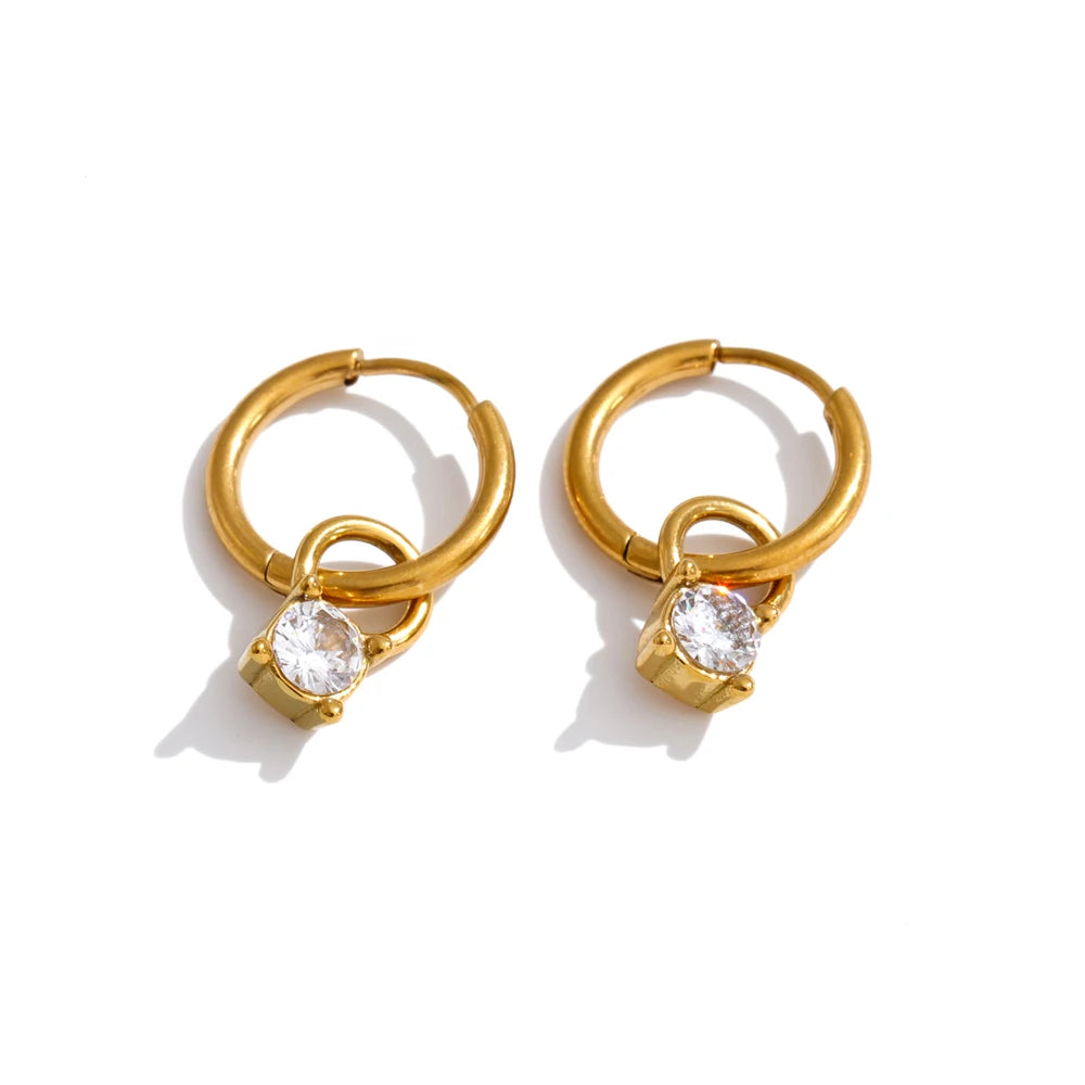 Cubic Zirconia Geometric Earrings — Gold-Plated Stainless Steel with Cubic Zirconia · PS1456