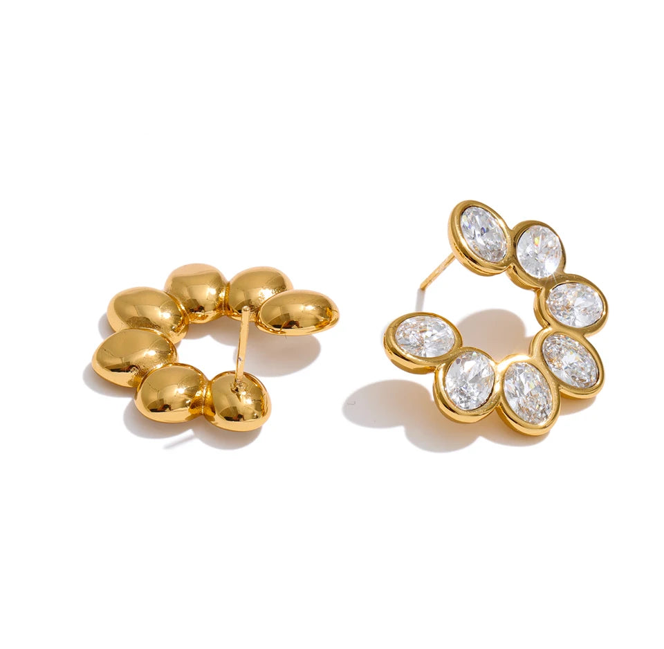 Cubic Zirconia Geometric Earrings — Gold-Plated Stainless Steel with Cubic Zirconia · PS1210