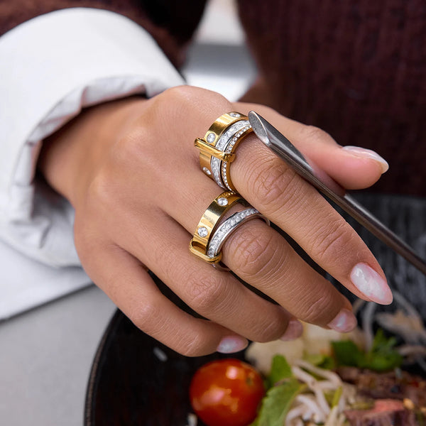 Two-Tone CZ Ring — Stainless Steel · PS355