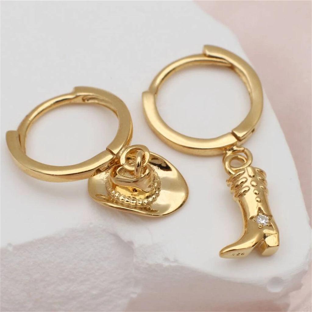Western Cooper Cowboy Series Earrings, Cowboy Boots, Cowboy Hat Earrings Set, Inlaid with Zircon Color Preserving Jewelry