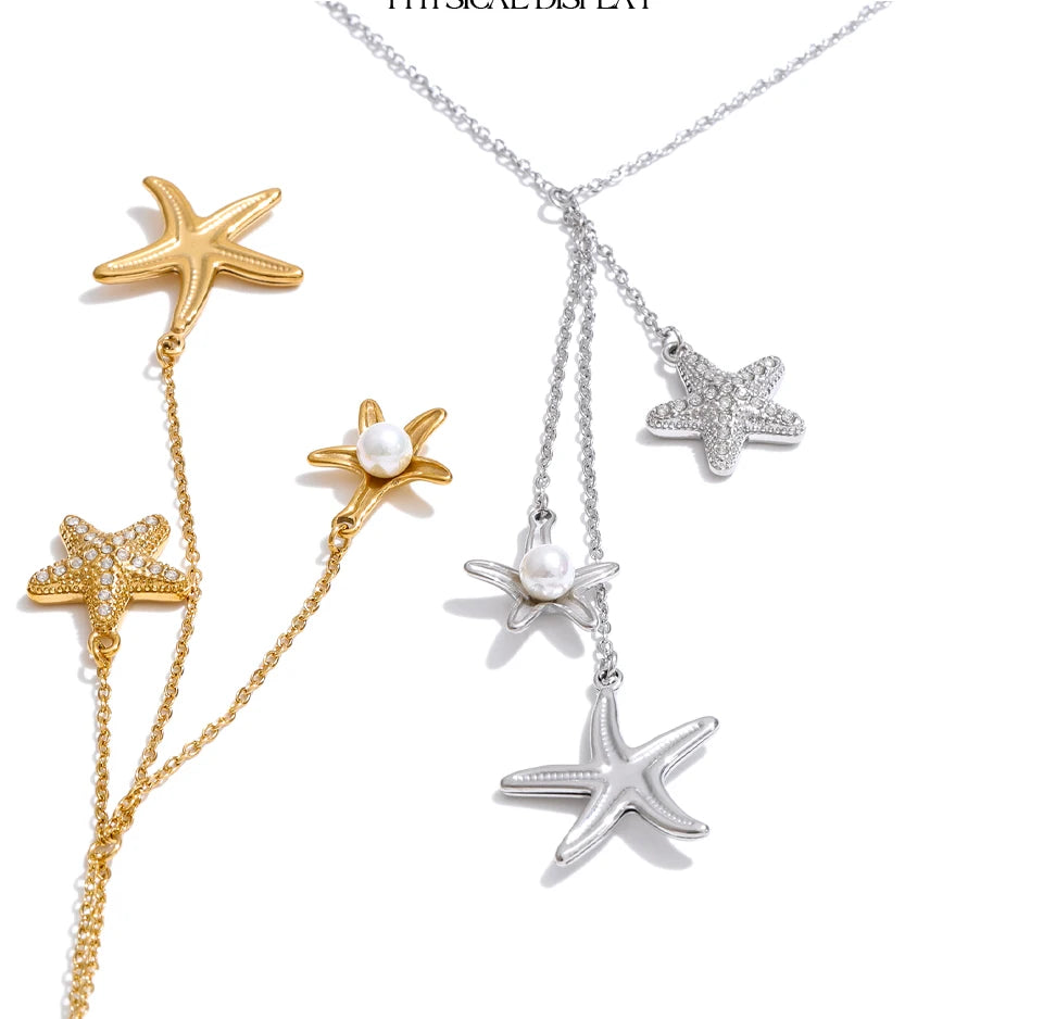 Cubic zirconia pearl shell necklace in gold-plated stainless steel with pearl and cubic zirconia.
