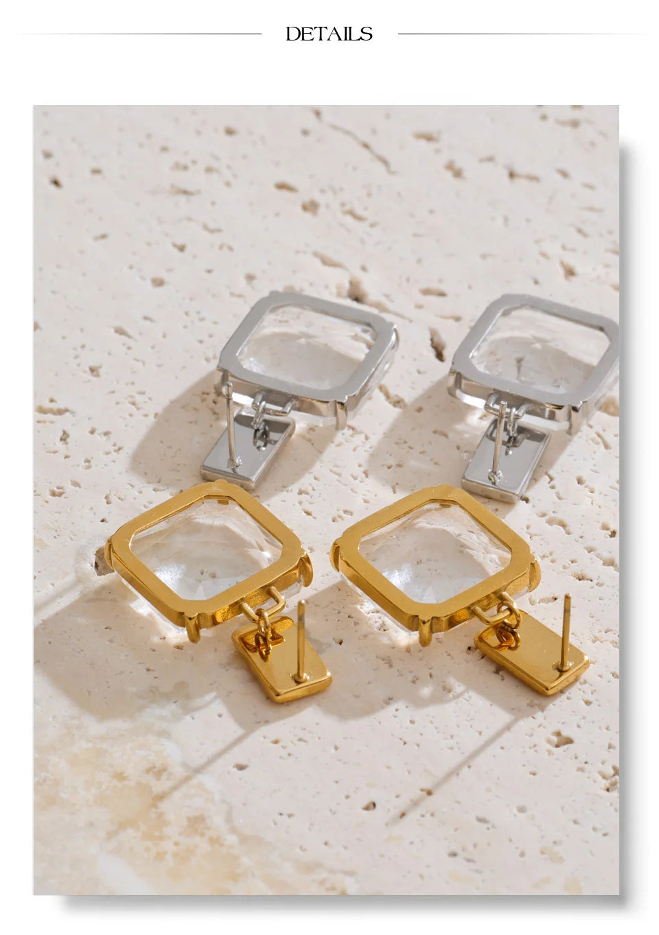Cubic zirconia geometric earrings in gold-plated stainless steel with cubic zirconia.