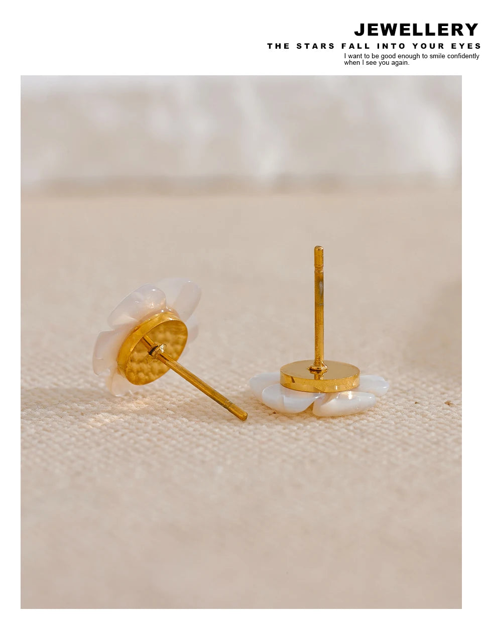 Shell flower earrings in gold-plated stainless steel with shell.