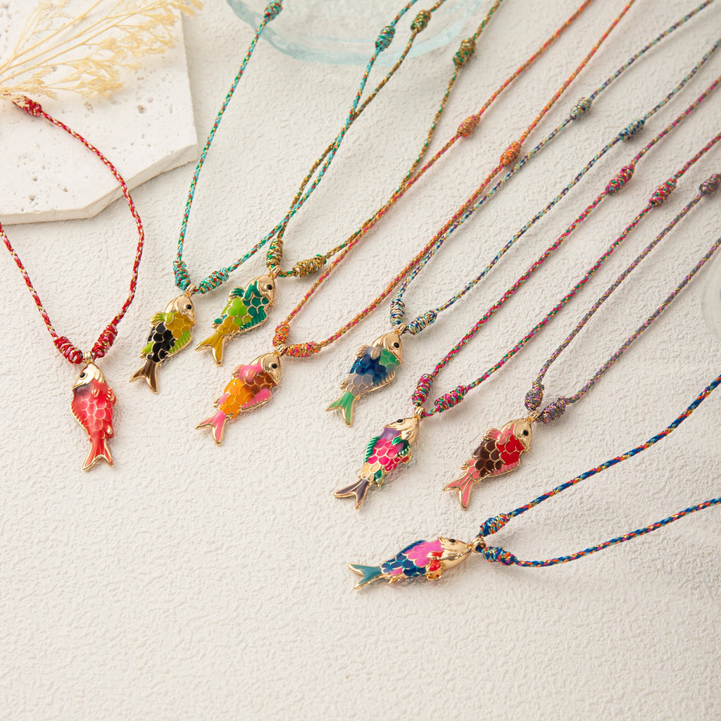 Fashionable and trendy colorful rope necklace ocean fish high-quality colorful stainless steel pendant necklace
