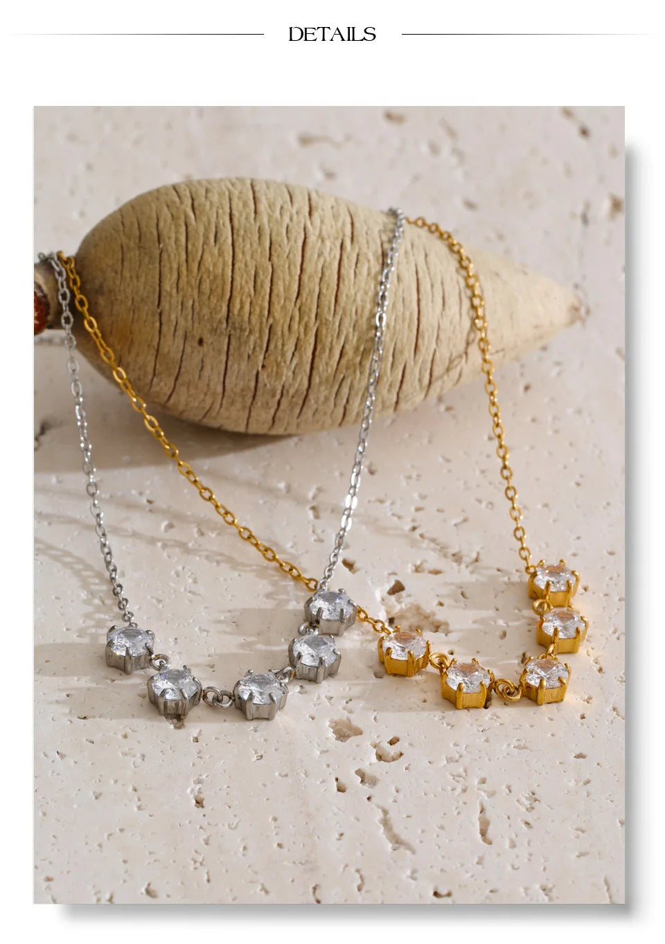Cubic zirconia geometric necklace in gold-plated stainless steel with cubic zirconia.