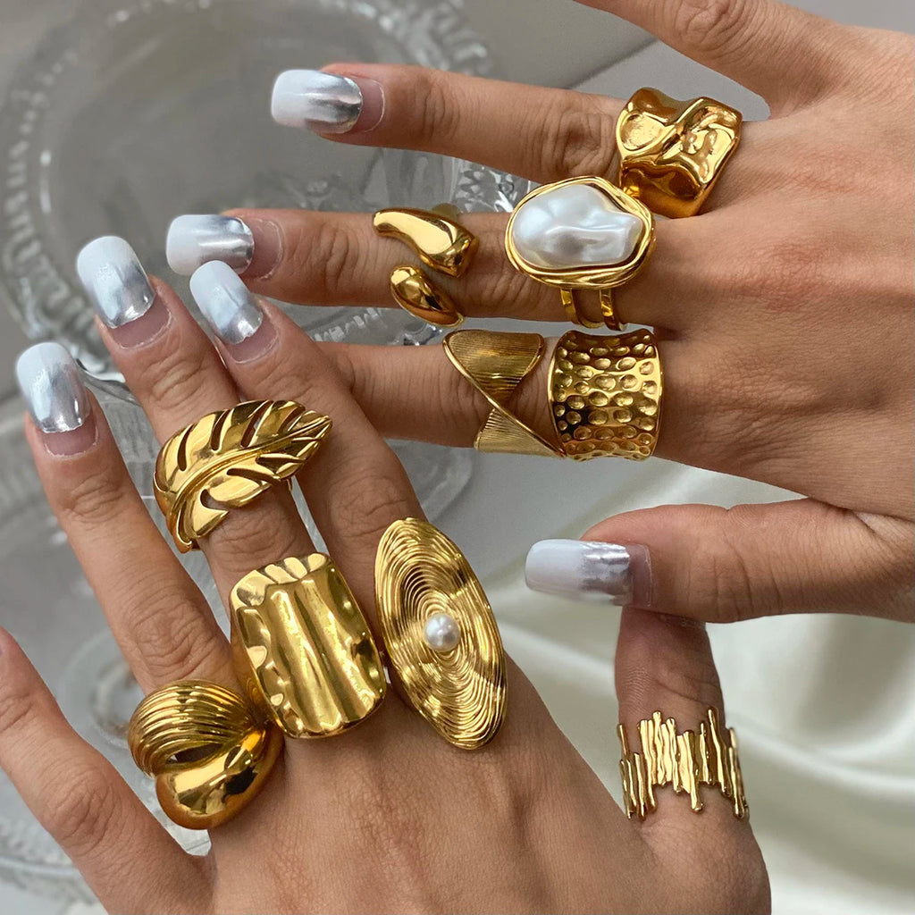 Pearl Statement Ring Stack — Stainless Steel · PS240