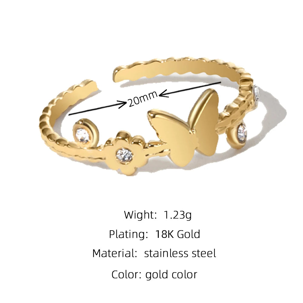 Butterfly Charm Adjustable Ring — 316L Stainless Steel · PS419