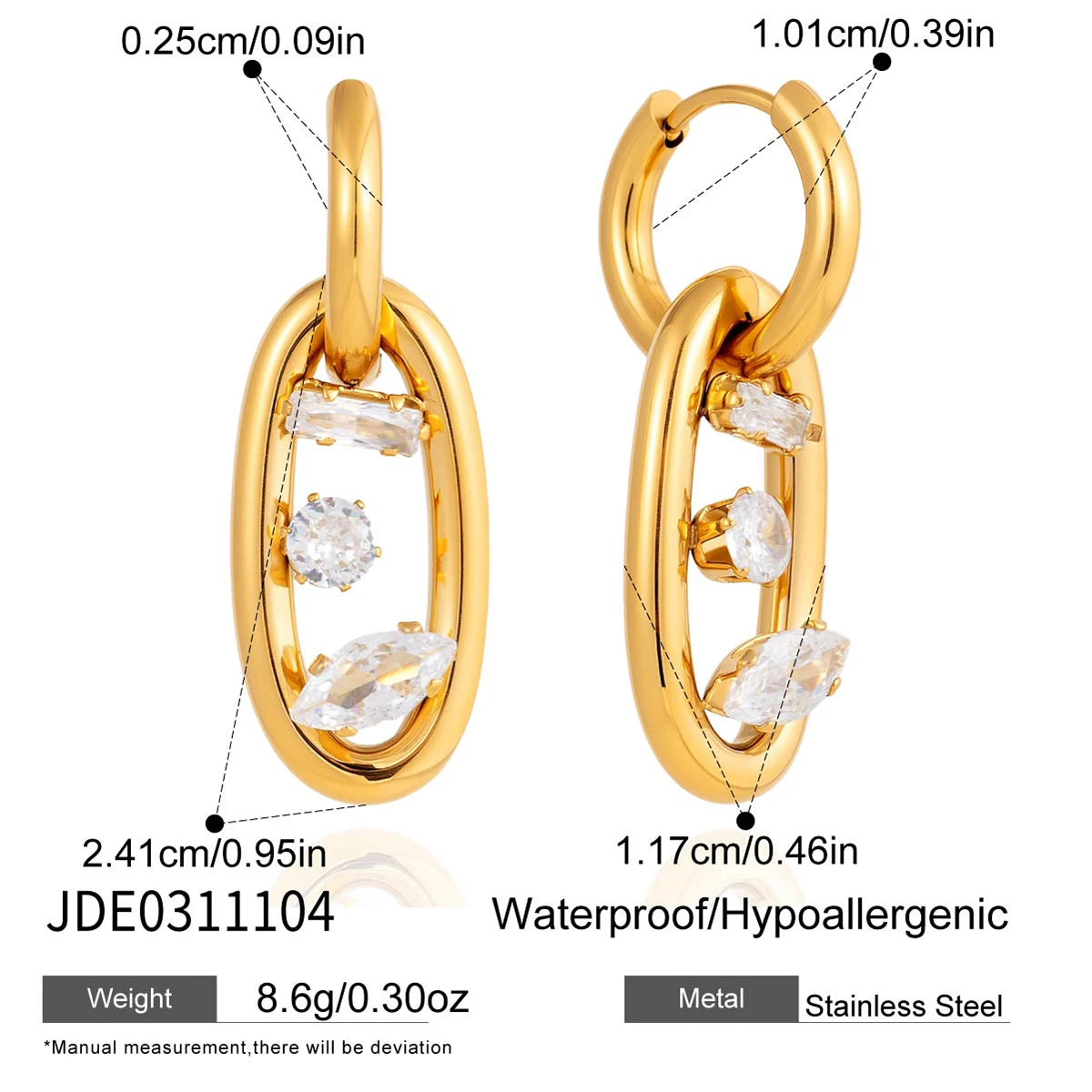 CZ Link Hoop Earrings — Stainless Steel · PS050