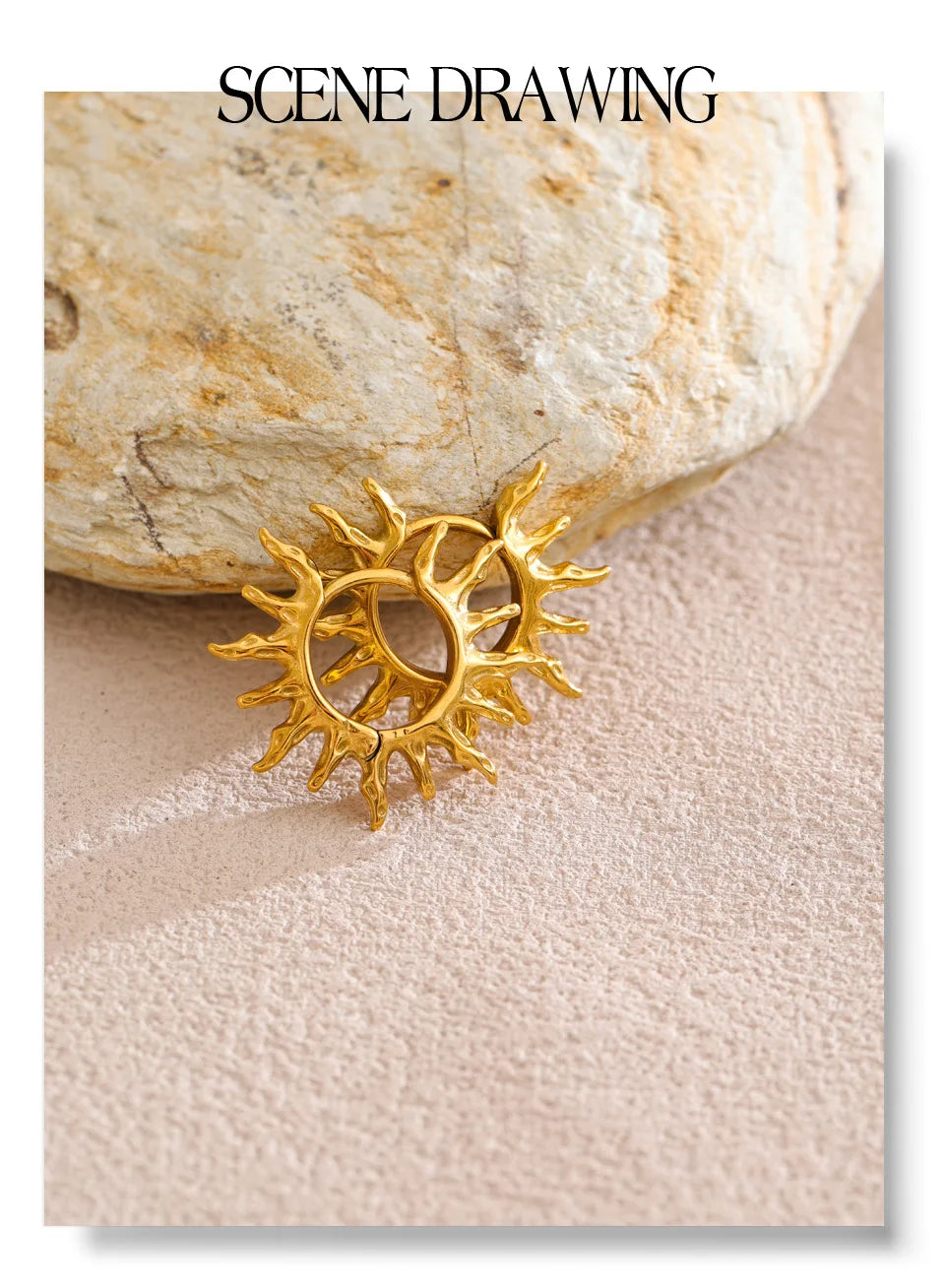 Star sun hammered earrings in gold-plated stainless steel.