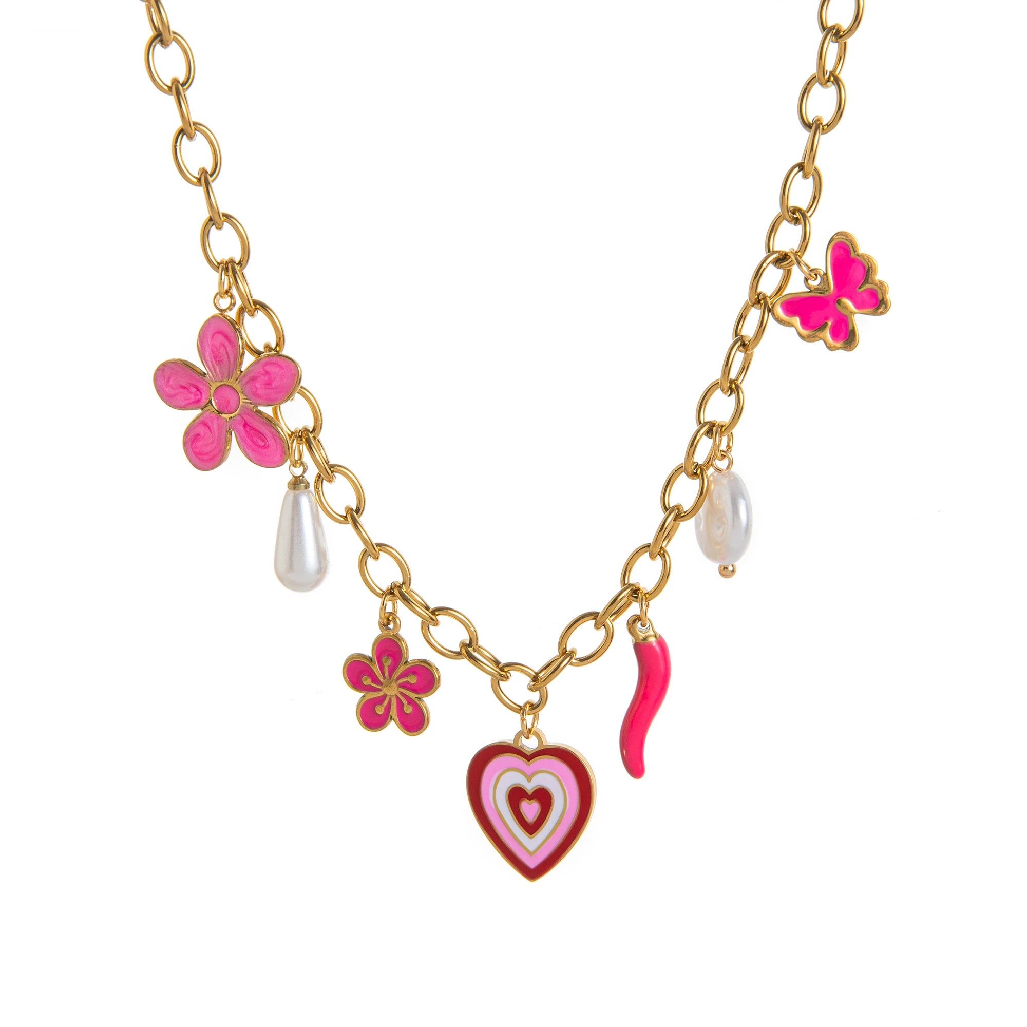 Y2K Charm Necklace for Women Evil Eye Heart Tarot Pendant 18K Gold Plated Boho Jewelry