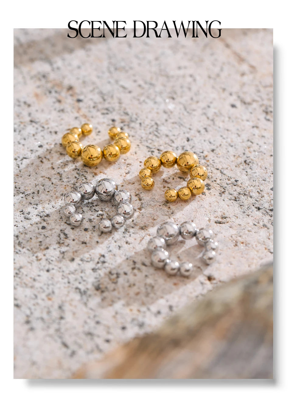 Beaded Geometric Earrings — Gold-Plated 316L Stainless Steel · PS2155