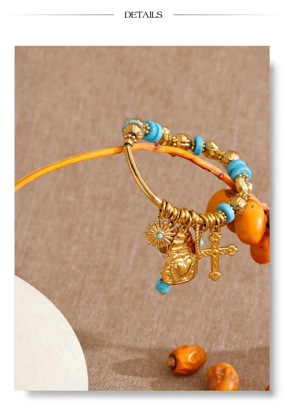 Natural Stone Heart Flower Bracelet — Gold-Plated Stainless Steel with Natural Stone · PS1086