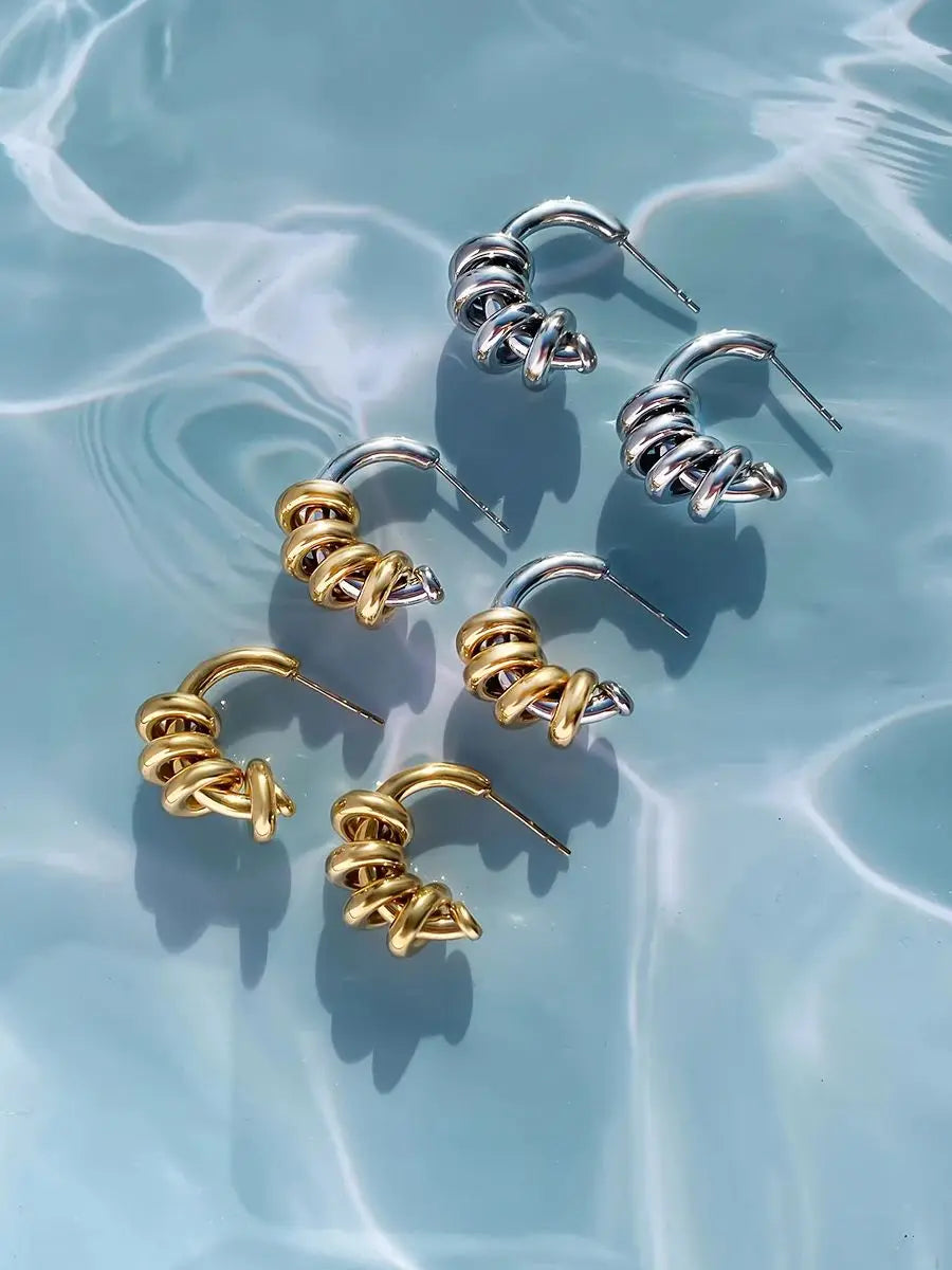 Two-Tone C-Shaped Hoop Earrings — Stainless Steel · PS354