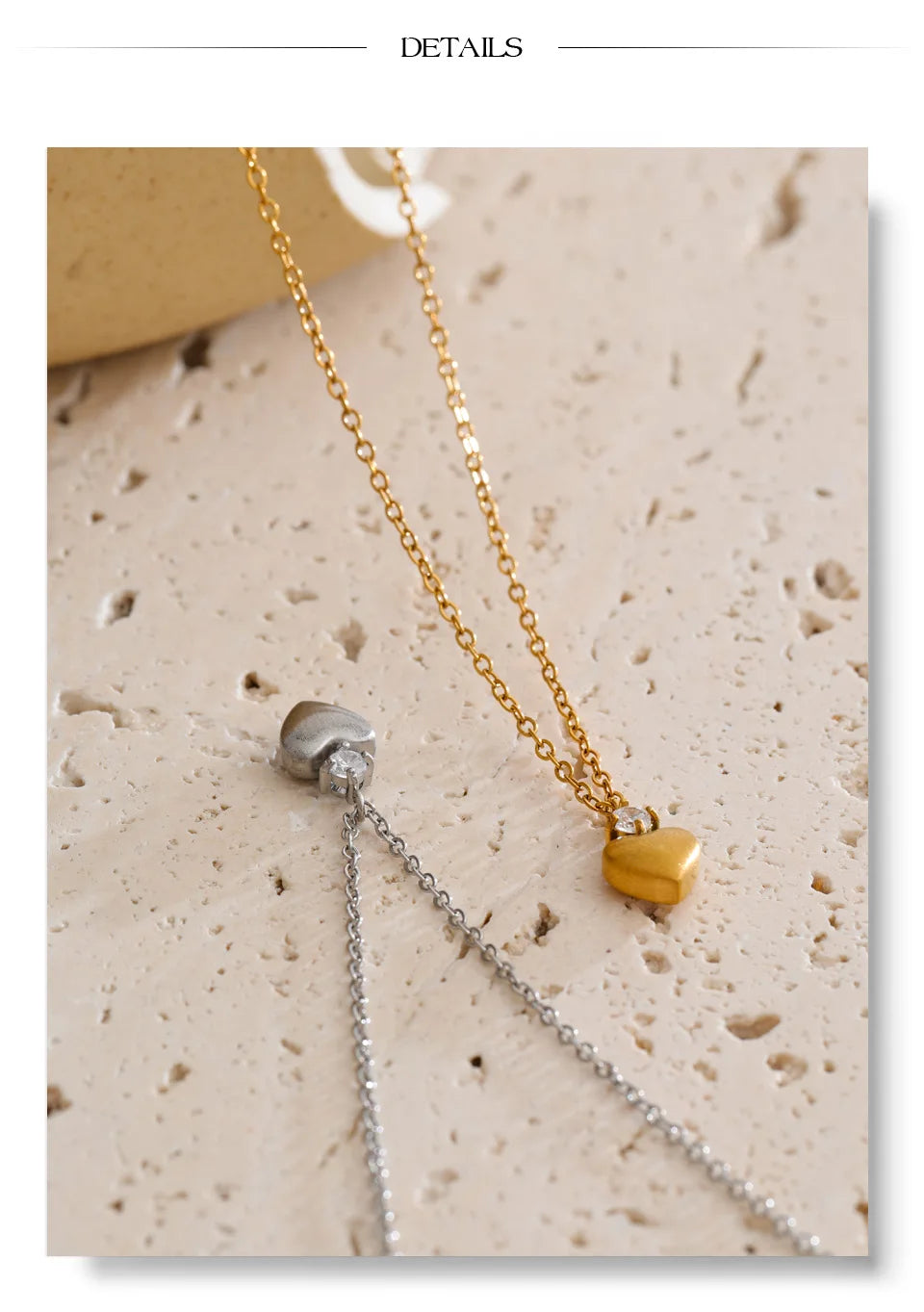 Cubic zirconia heart necklace in gold-plated stainless steel with cubic zirconia.
