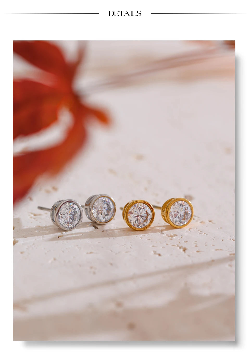 Cubic zirconia geometric earrings in gold-plated stainless steel with cubic zirconia.