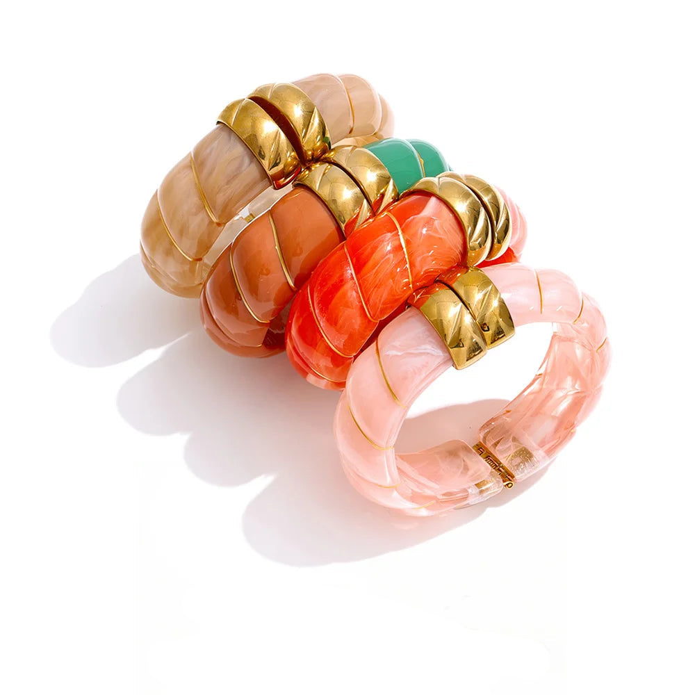 Resin Acrylic Geometric Bracelet — Gold-Plated Stainless Steel with Resin and Acrylic · PS1662
