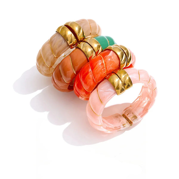 Resin Acrylic Geometric Bracelet — Gold-Plated Stainless Steel with Resin and Acrylic · PS1662