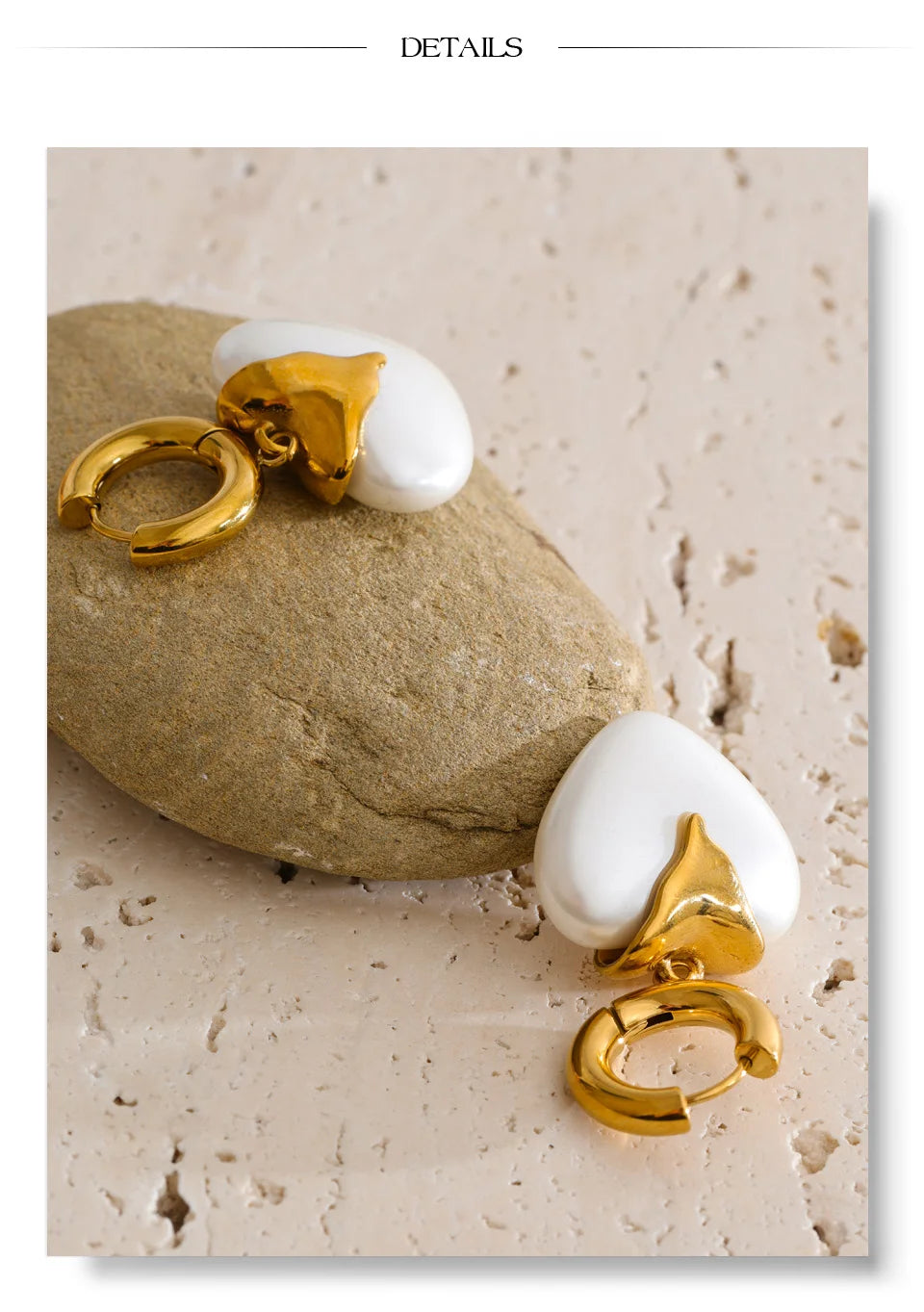 Pearl heart earrings in gold-plated stainless steel with pearl.