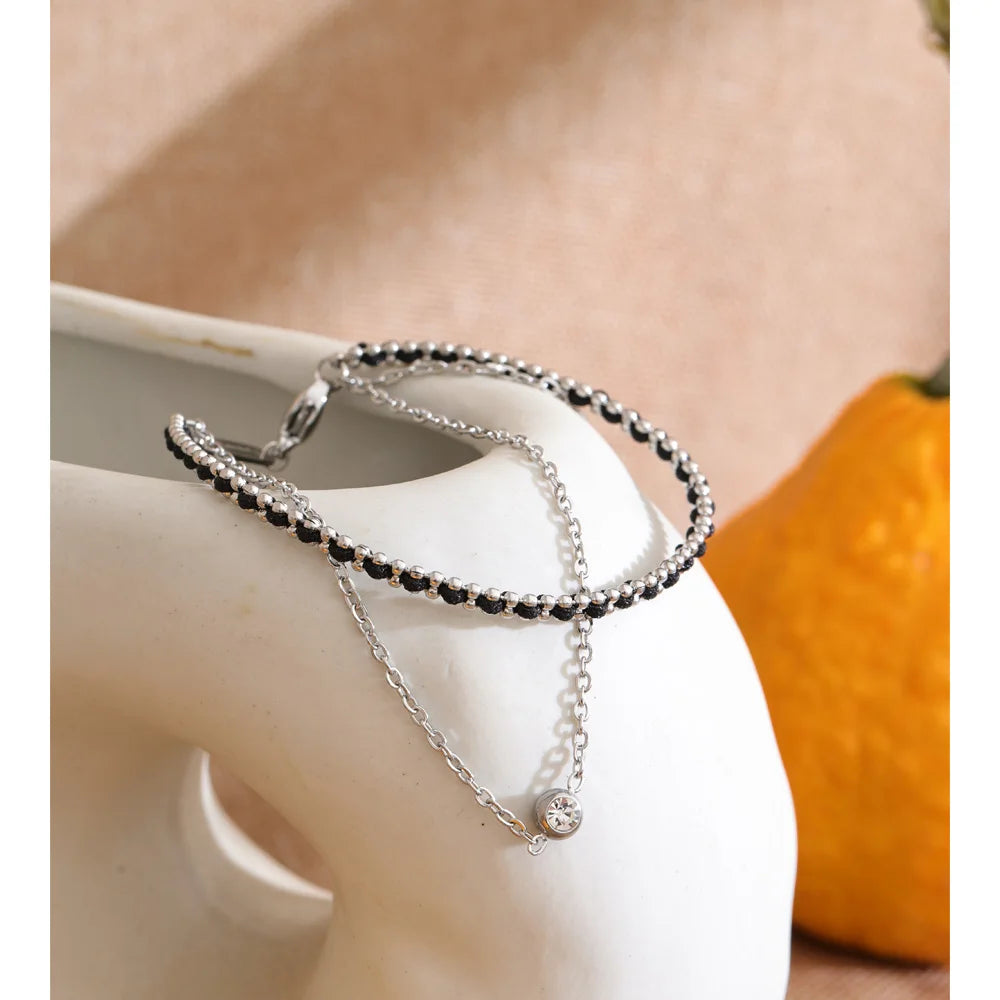 Black Cubic Zirconia Chain Bracelet — Gold-Plated Stainless Steel with Cubic Zirconia · PS1006