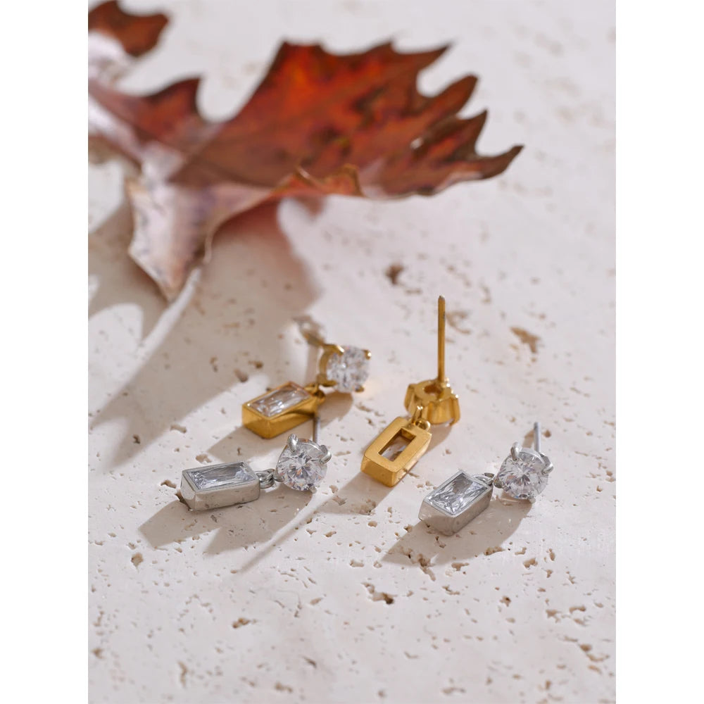 Cubic Zirconia Geometric Earrings — Gold-Plated Stainless Steel with Cubic Zirconia · PS1593