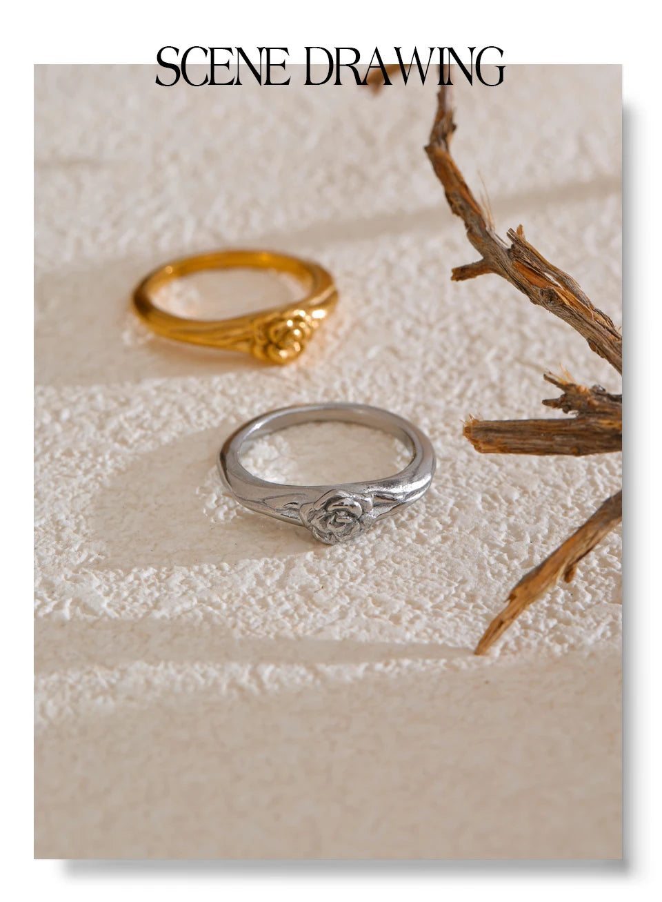 Flower geometric ring in 18K gold-plated stainless steel.
