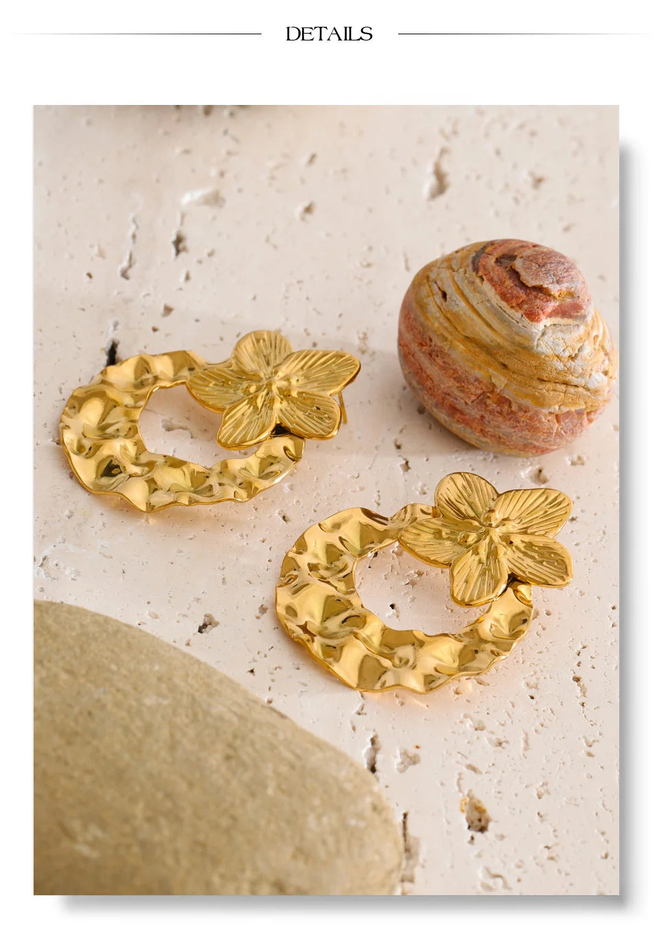 Flower Hammered Earrings — Gold-Plated Stainless Steel · PS1232