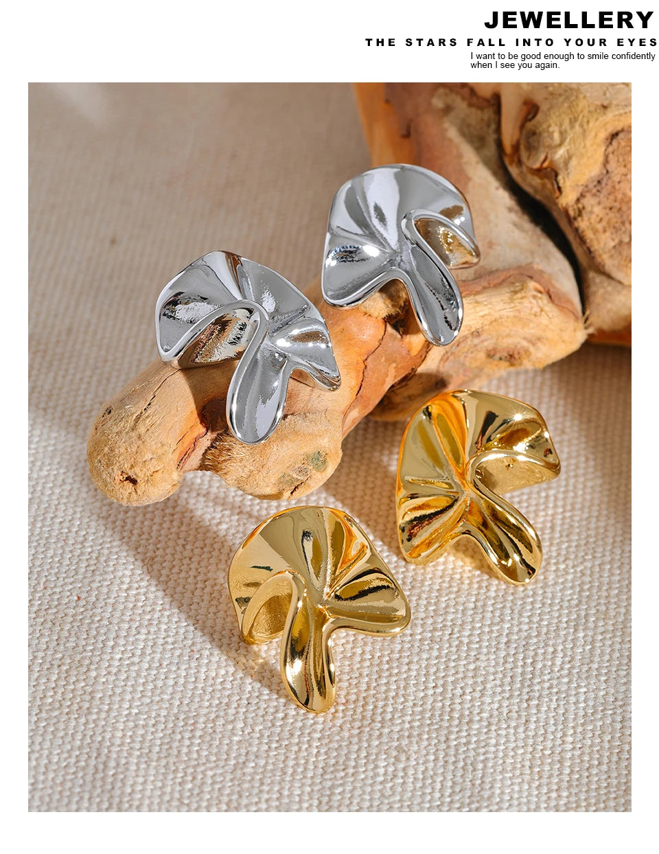 Flower earrings in gold-plated 316L stainless steel.
