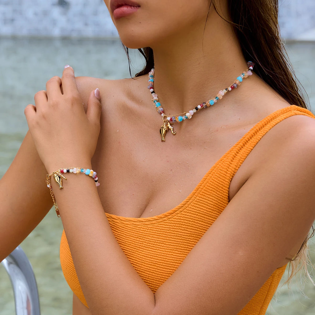 Color Bead Fish Necklace — Stainless Steel · PS164