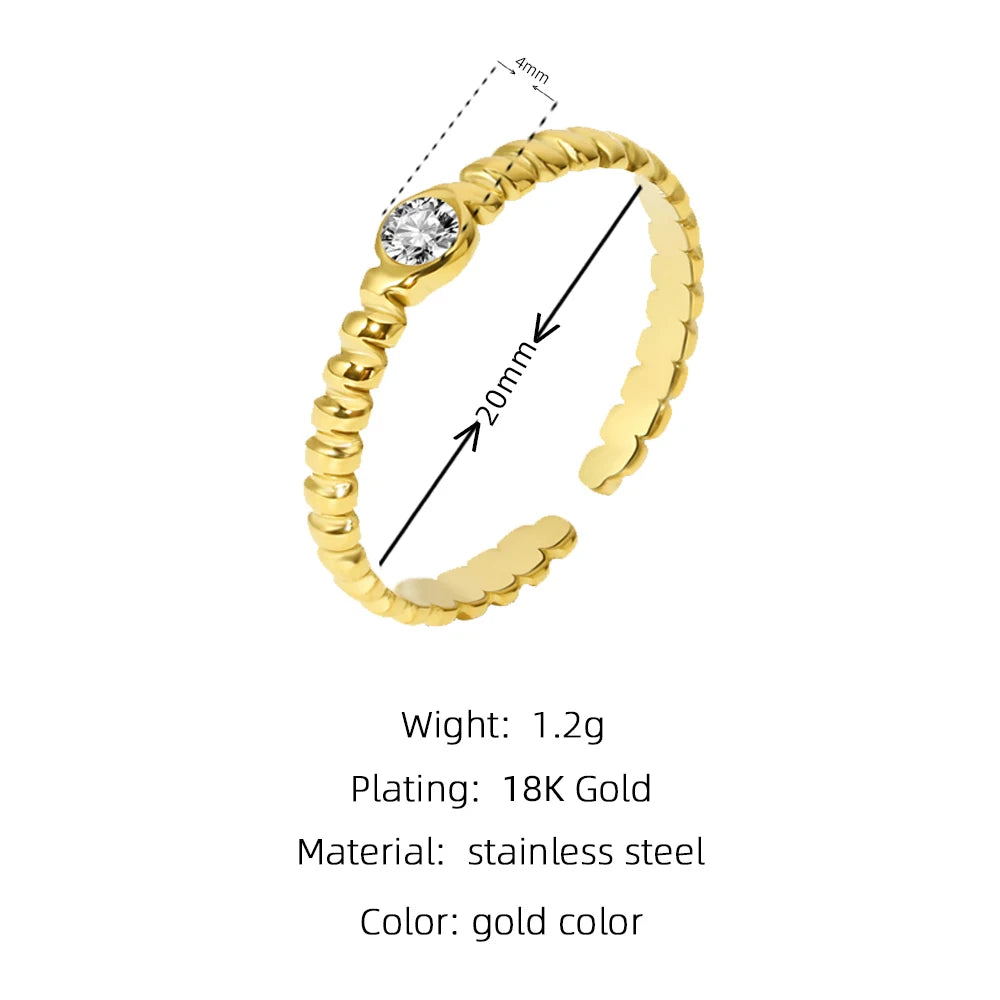 Zircon Adjustable Opening Irregular Shape Ring — 316L Stainless Steel · PS444