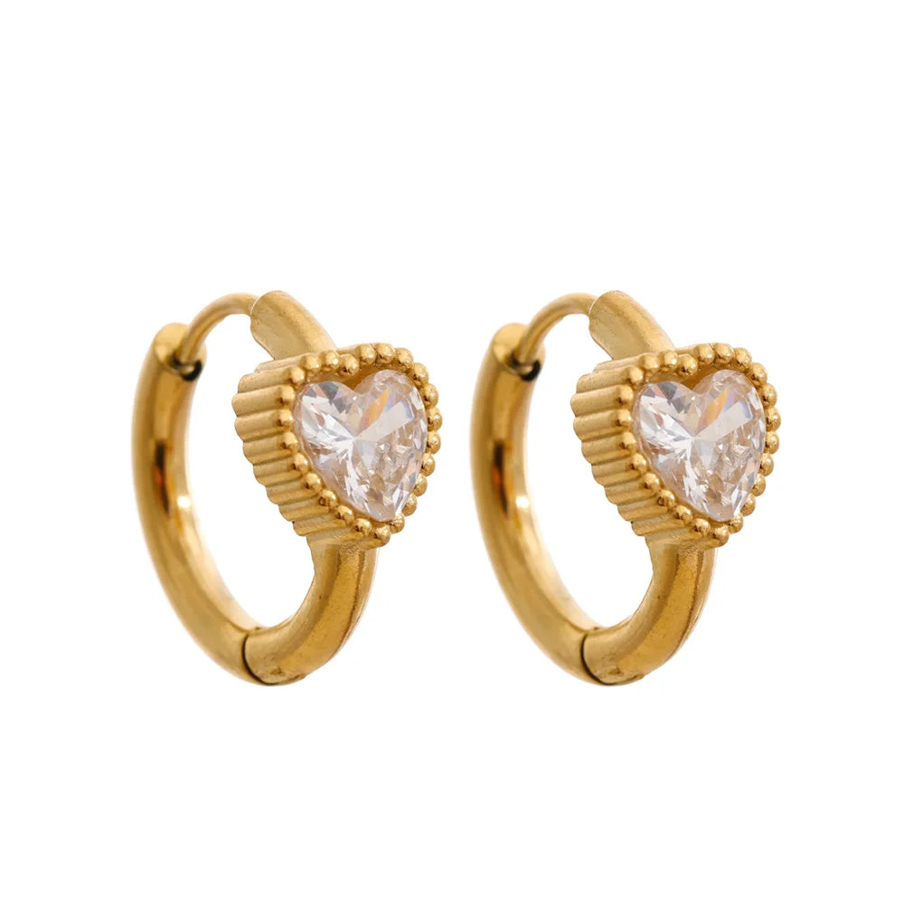 Cubic Zirconia Heart Earrings — 14K Gold-Plated Stainless Steel with Cubic Zirconia · PS1419