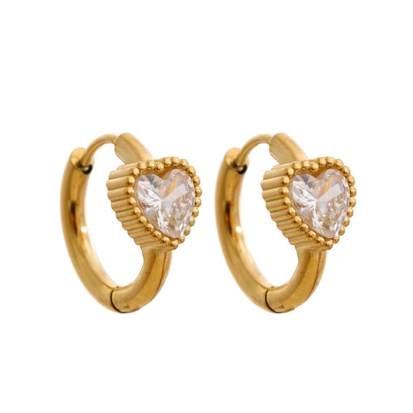 Cubic Zirconia Heart Earrings — 14K Gold-Plated Stainless Steel with Cubic Zirconia · PS1419